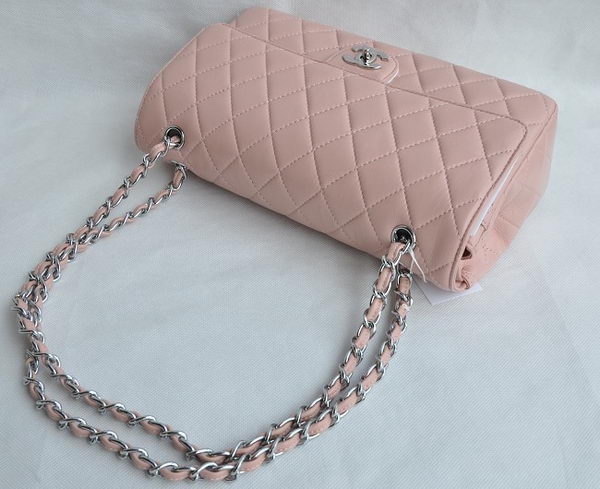 7A Replica Chanel Classic 2.55 Series Pink Lambskin Silver Chain Quilted Flap